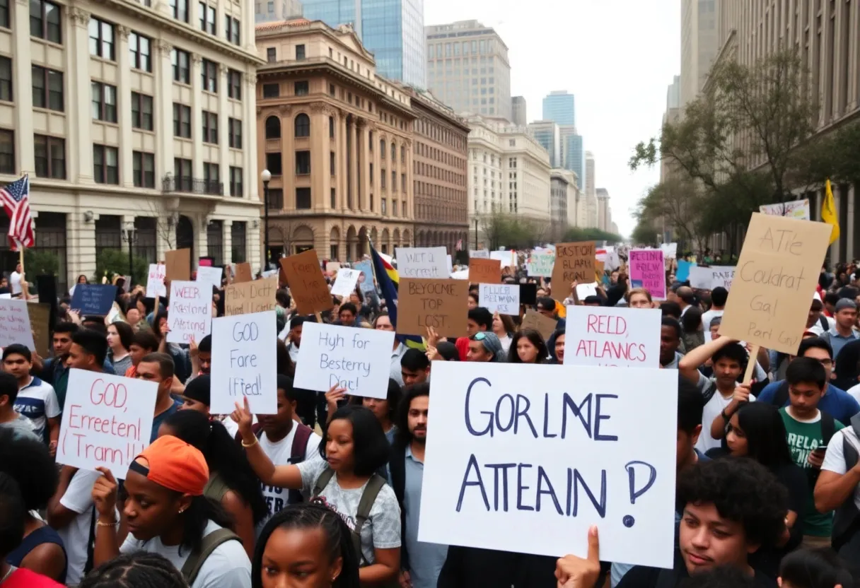 Crowd of protesters at the No Kings protest in Atlanta