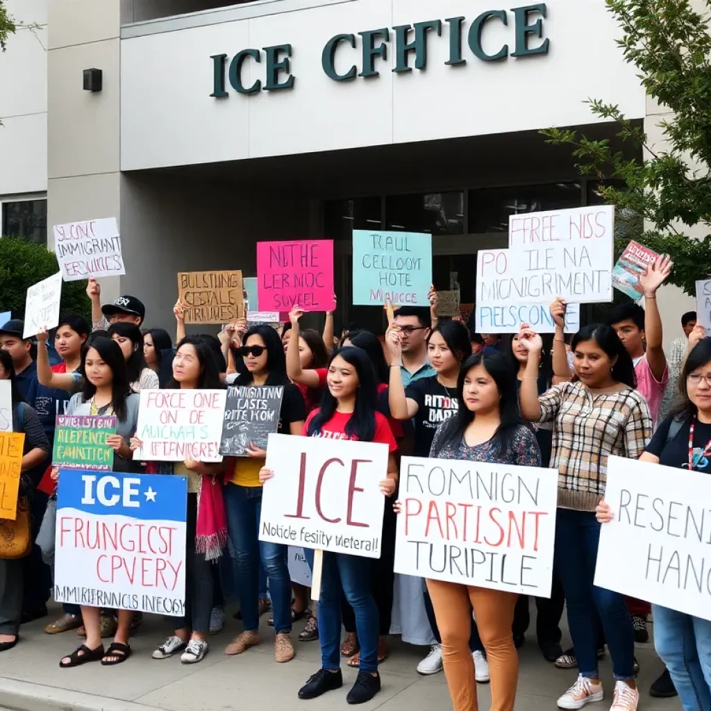 Protesters rallying outside ICE field office in Atlanta for immigrant rights