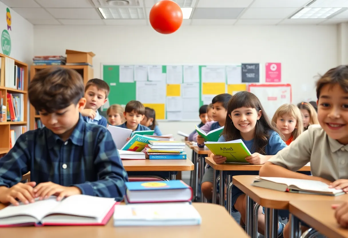 Students in a classroom preparing for the new school year