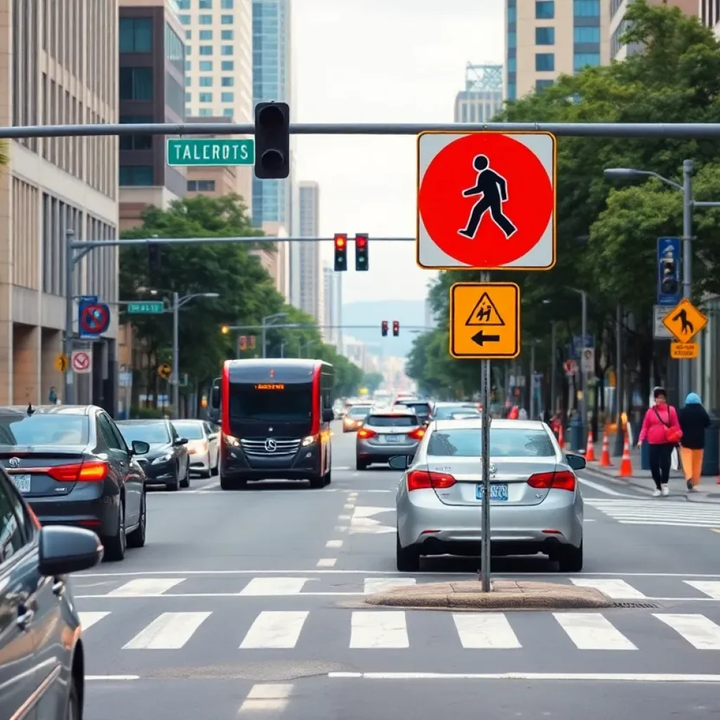 Traffic in Atlanta highlighting driver and pedestrian interactions.