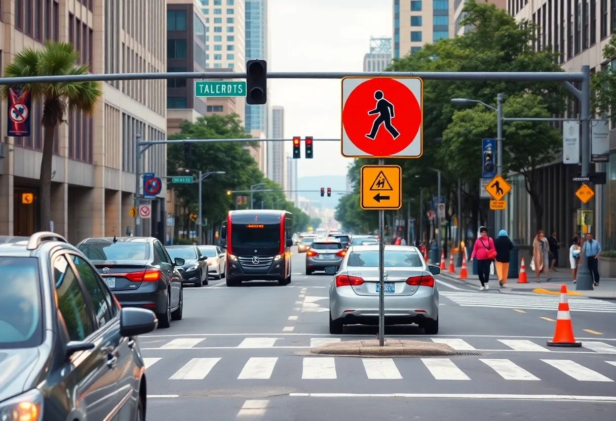 Traffic in Atlanta highlighting driver and pedestrian interactions.