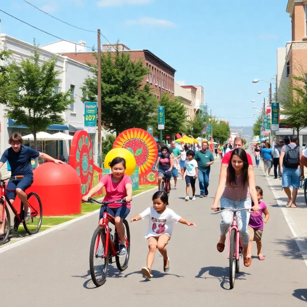 Families enjoying a car-free street during Atlanta Streets Alive