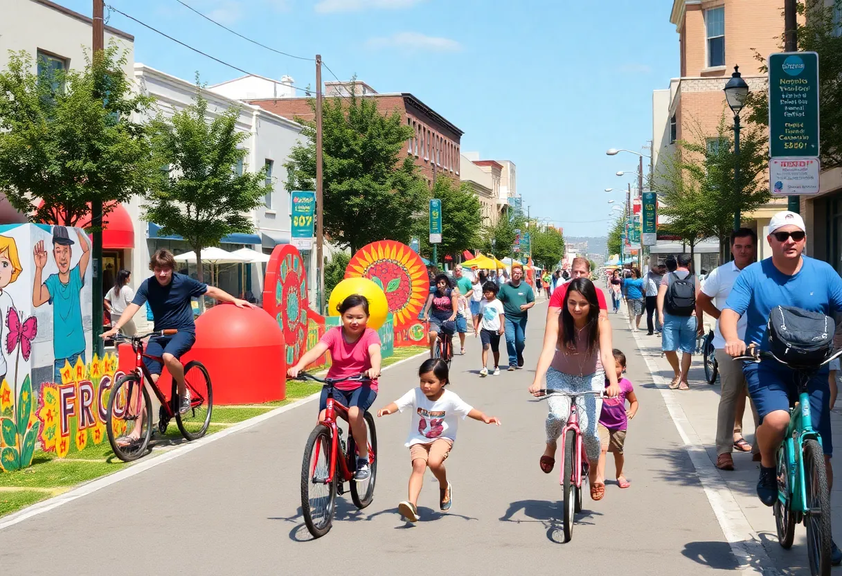 Families enjoying a car-free street during Atlanta Streets Alive