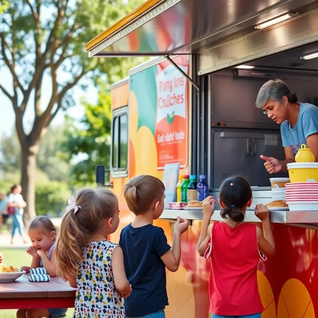Children receiving meals from a food truck in Atlanta