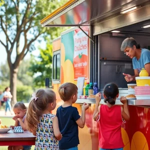 Children receiving meals from a food truck in Atlanta