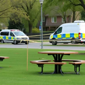 Coan Park scene with police presence after a double shooting incident.