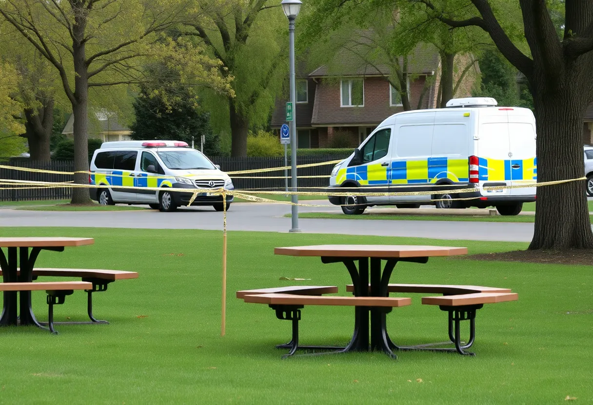 Coan Park scene with police presence after a double shooting incident.