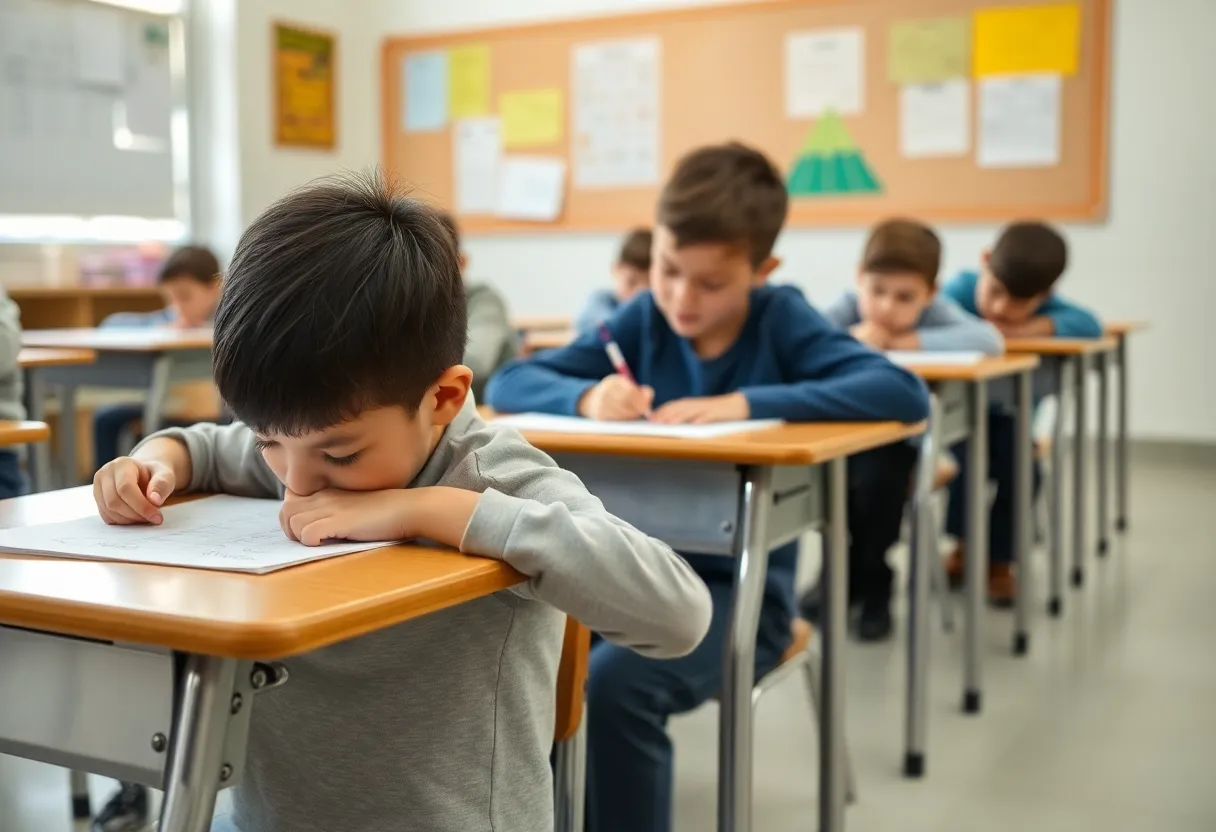 Students practicing cursive writing in a classroom setting