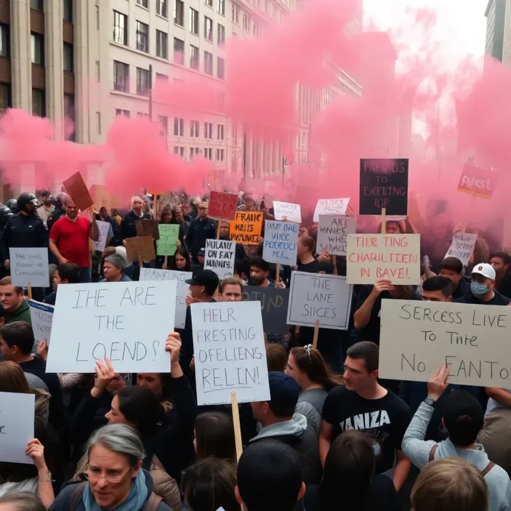 Crowd of protesters during a tense demonstration in DeKalb County