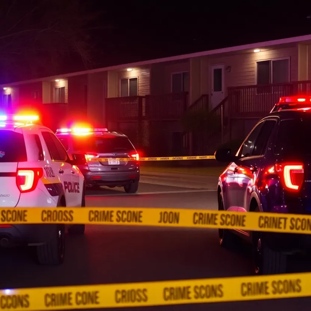 Police cars and crime scene tape at the site of a shooting in East Atlanta.