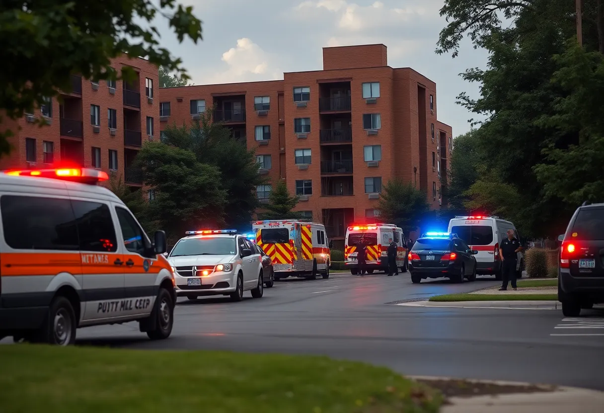 Police and emergency services responding to a shooting incident at an apartment complex in Atlanta.