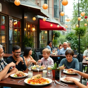 Families enjoying Father's Day dining in Atlanta restaurants