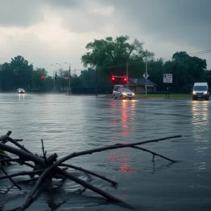 Severe flooding in Atlanta street during thunderstorms