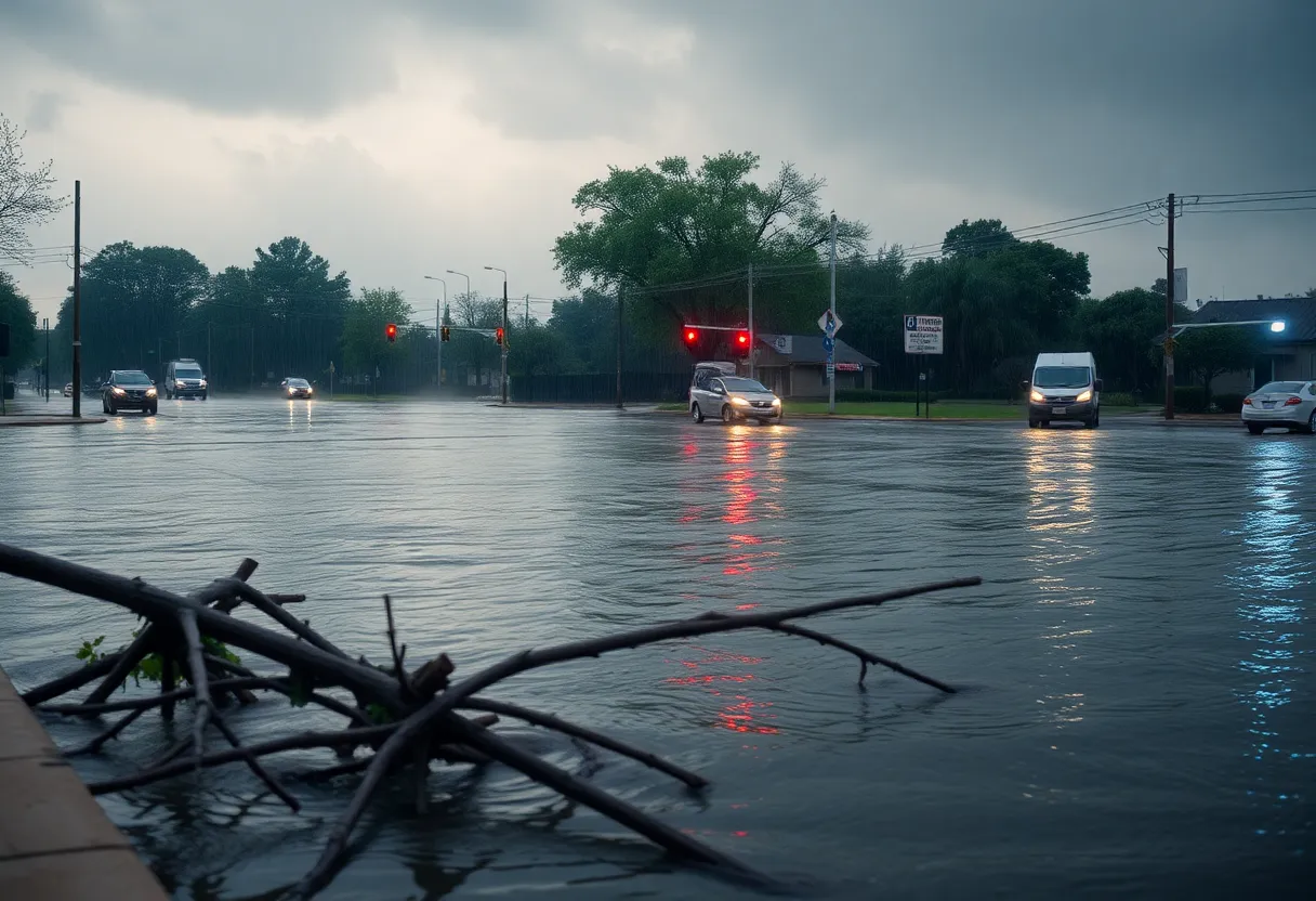Severe flooding in Atlanta street during thunderstorms