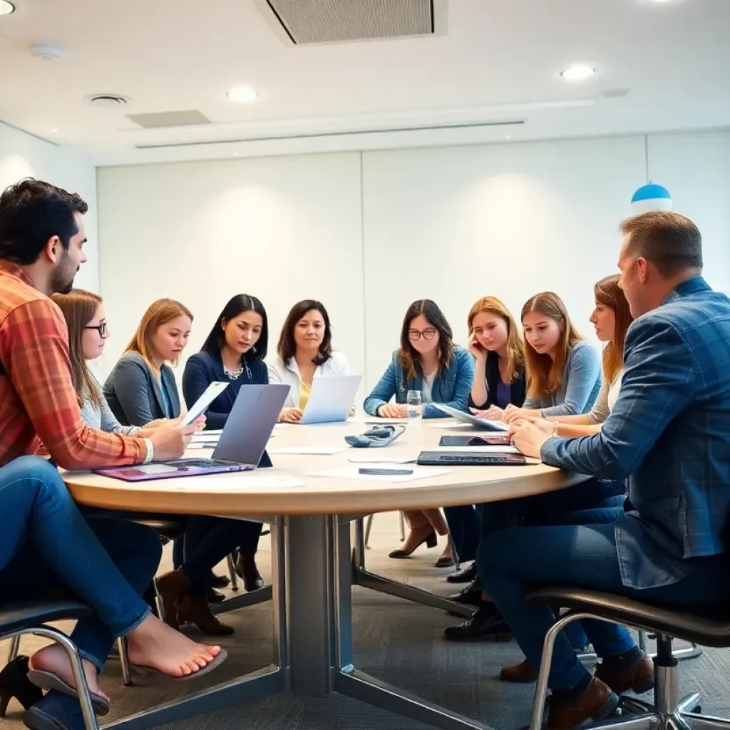 Group discussing Georgia's new laws in a conference room