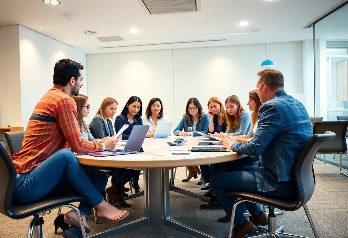 Group discussing Georgia's new laws in a conference room