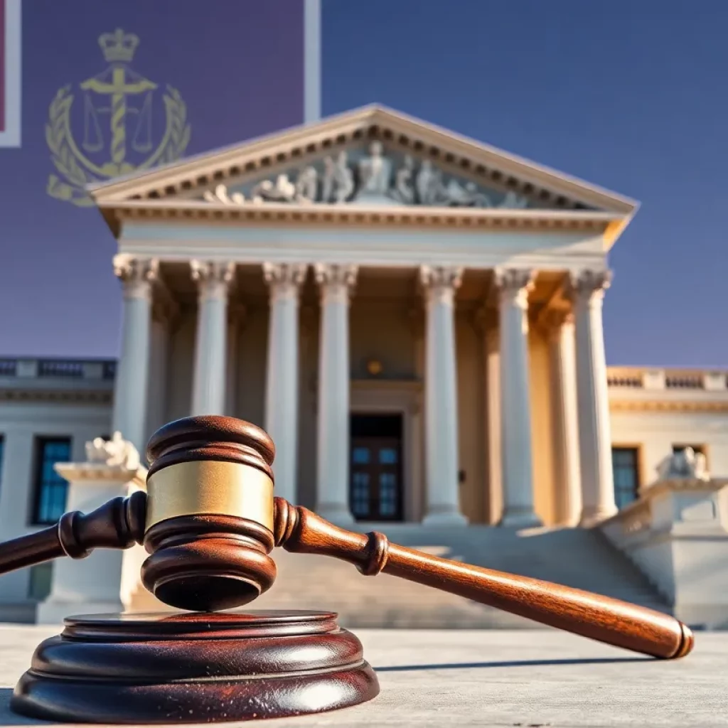 Illustration of the Georgia Supreme Court with a gavel and state symbols