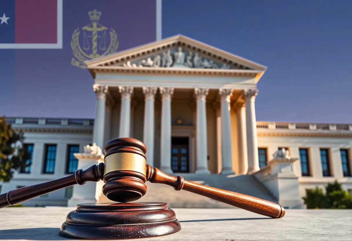 Illustration of the Georgia Supreme Court with a gavel and state symbols