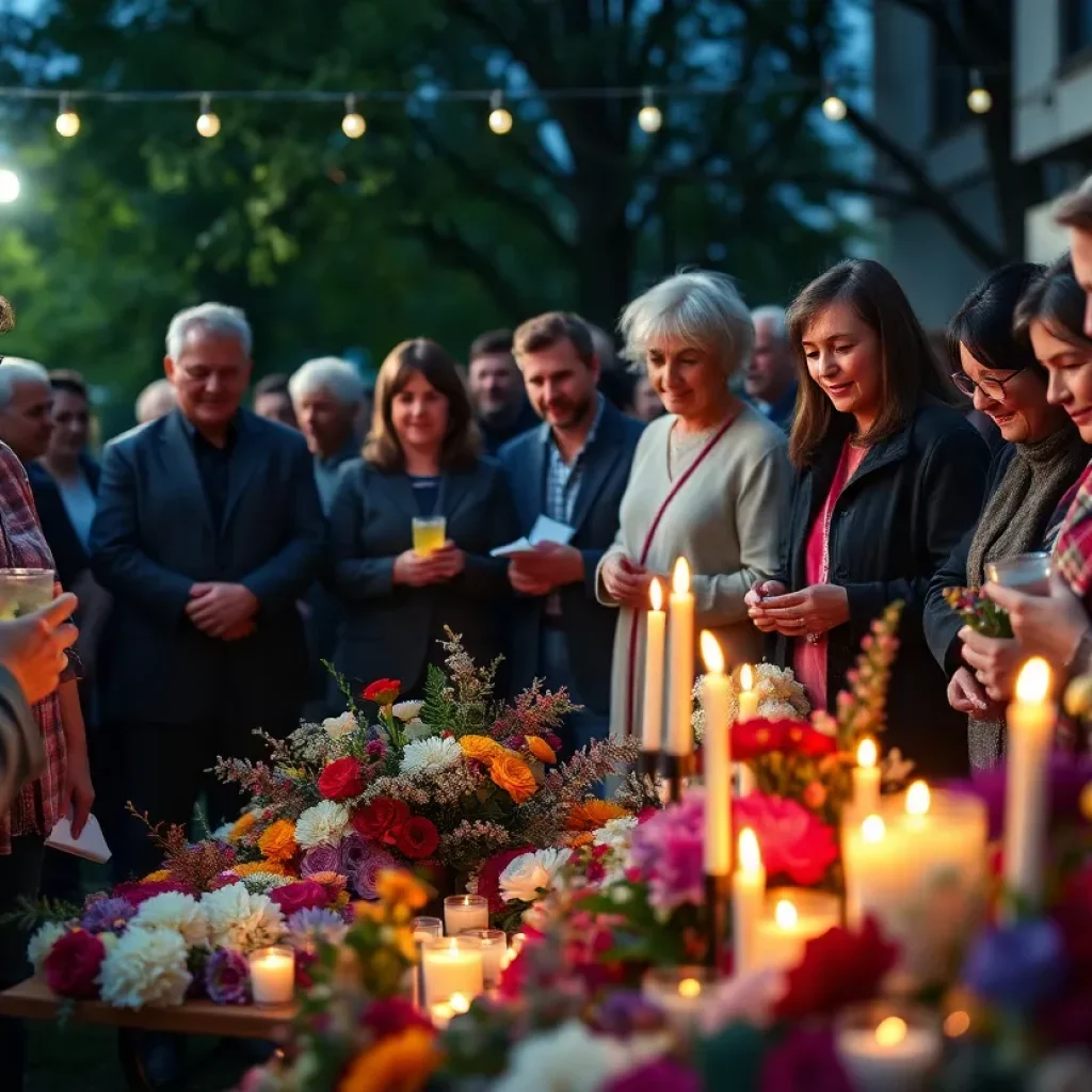 Community members gathering in memory of Janeen Bartlett Bruhn