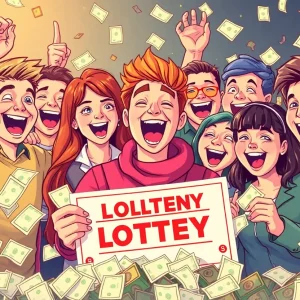 Joyful crowd celebrating lottery winnings