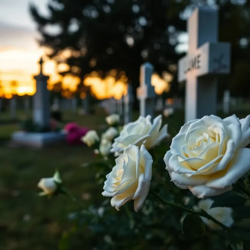 White roses at a memorial service