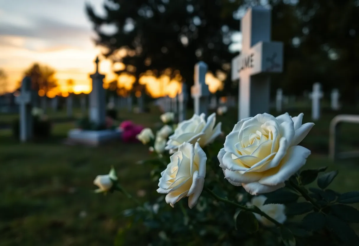 White roses at a memorial service