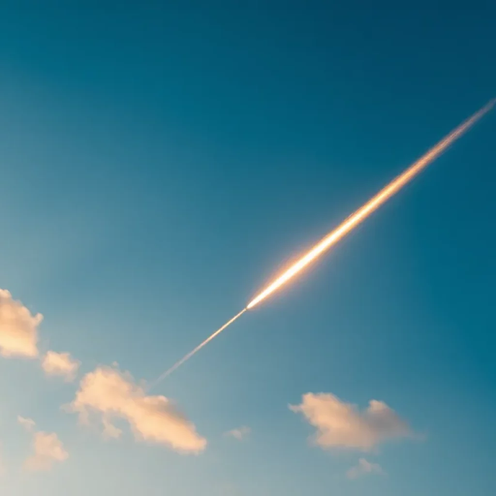 A bright fireball in the sky during the daytime representing a meteor explosion.