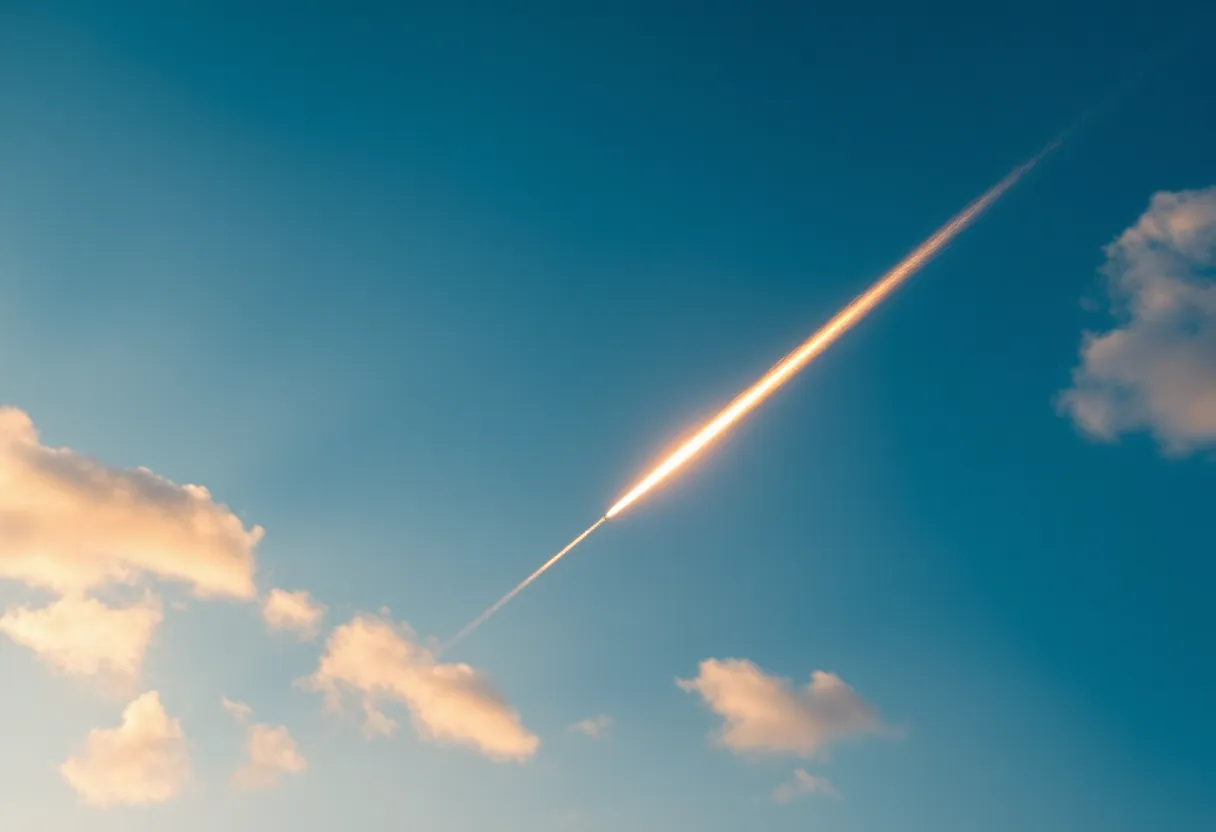 A bright fireball in the sky during the daytime representing a meteor explosion.