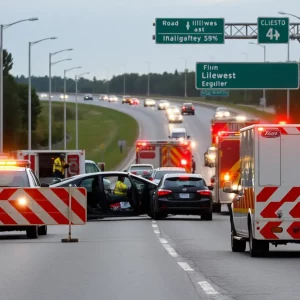 Emergency vehicles at the site of a multi-vehicle crash on a major Atlanta highway