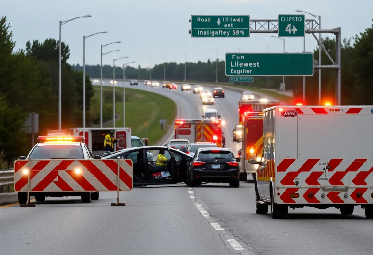 Emergency vehicles at the site of a multi-vehicle crash on a major Atlanta highway