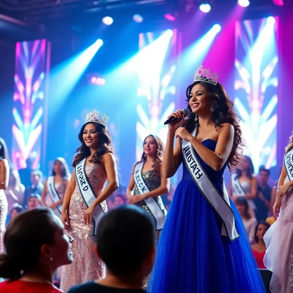 Contestants at Miss Georgia pageant showcasing talent and poise.
