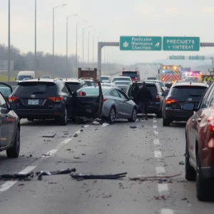 Scene of a multi-vehicle crash on Interstate 20.