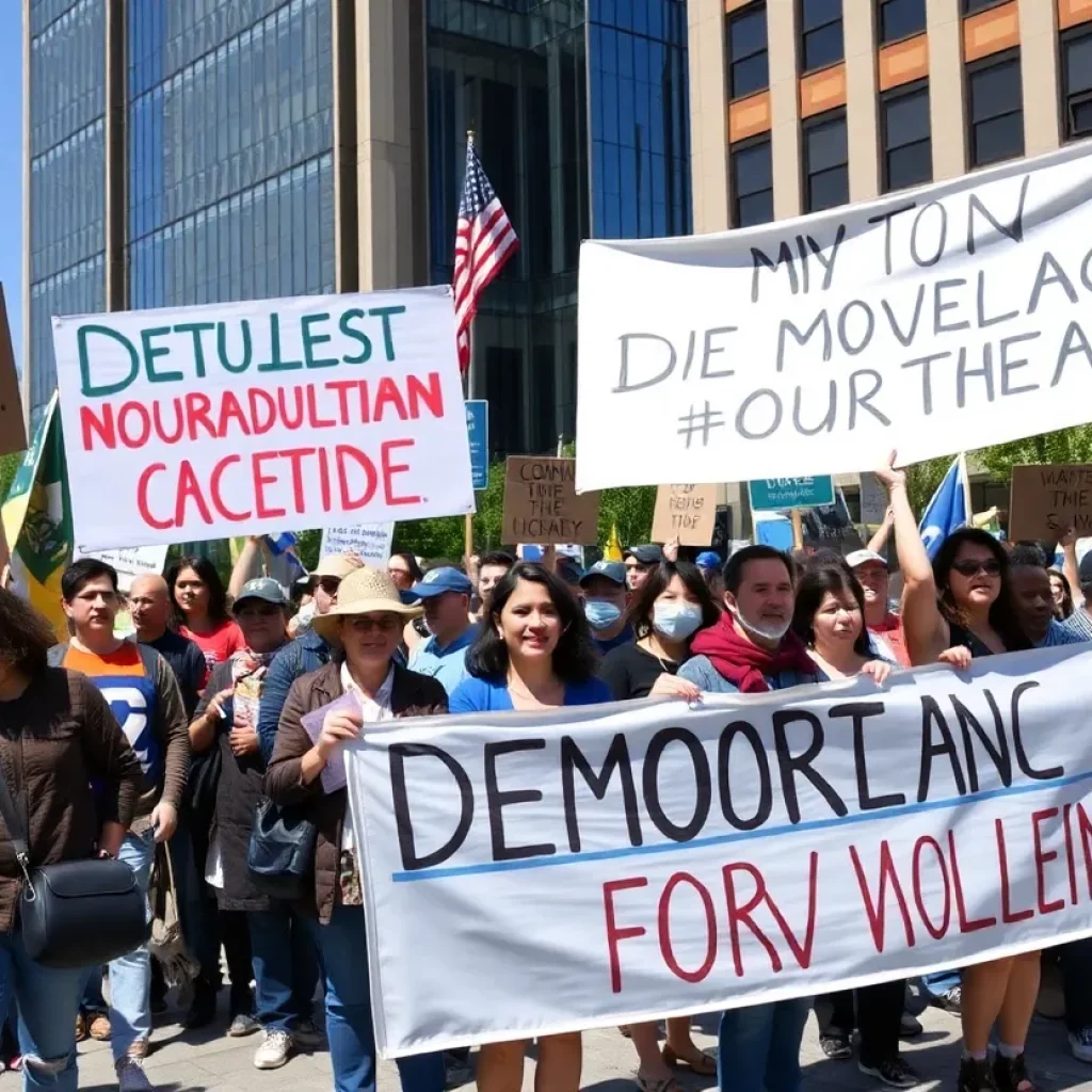 Protesters demonstrating for democracy