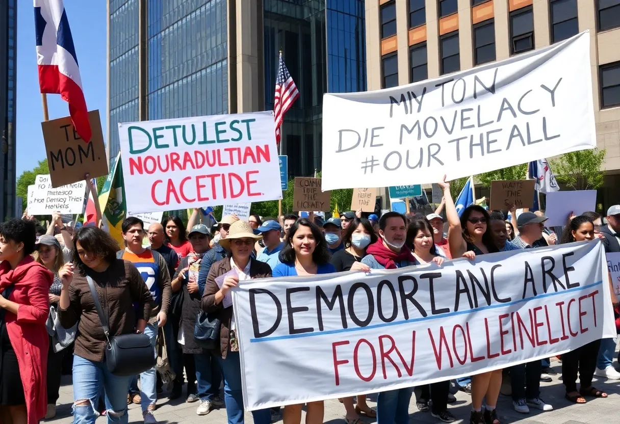 Protesters demonstrating for democracy