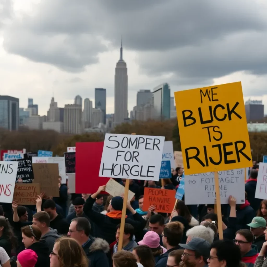 Crowd of protesters at a rally promoting democracy.