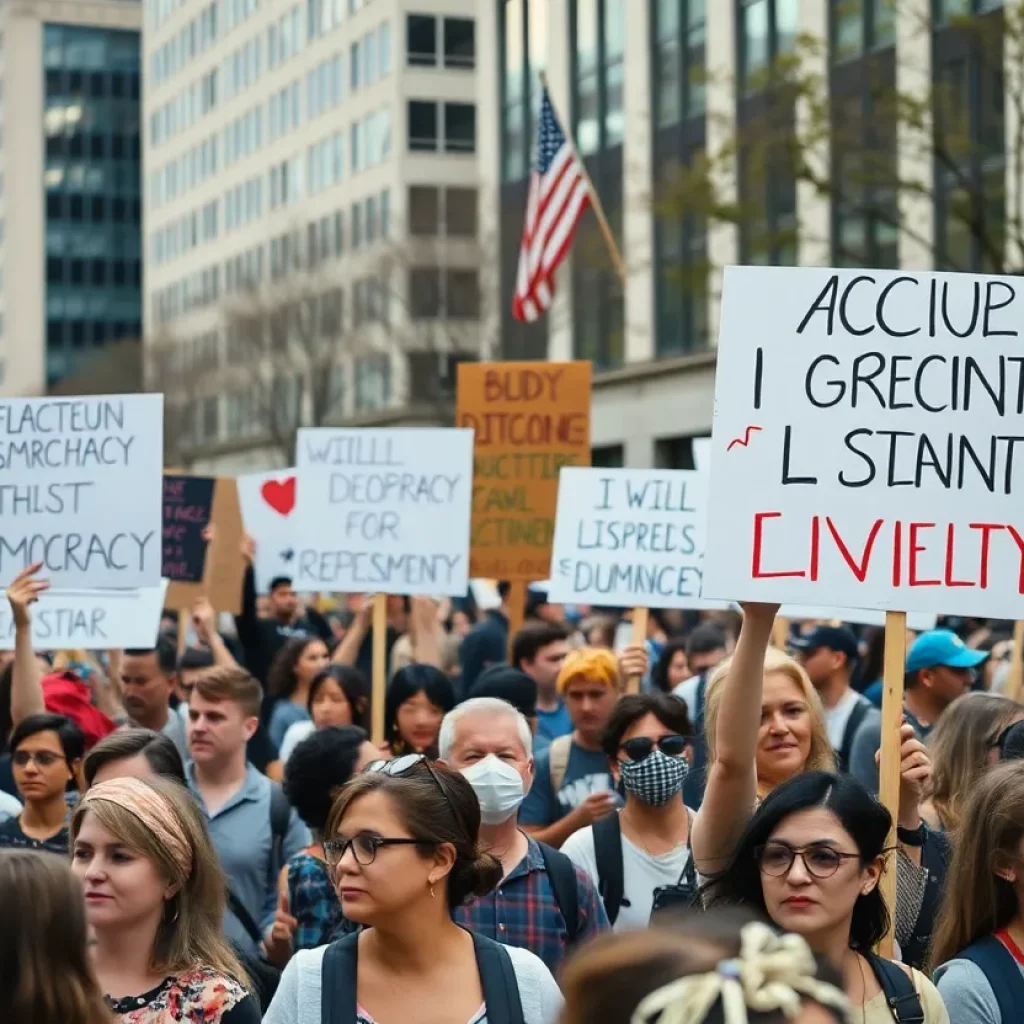 Demonstrators at the No Kings protests in Atlanta