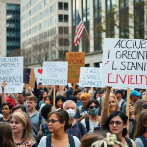 Demonstrators at the No Kings protests in Atlanta