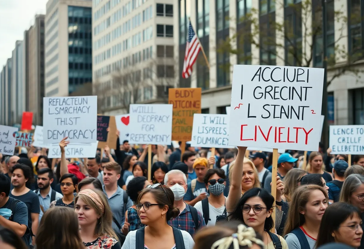Demonstrators at the No Kings protests in Atlanta