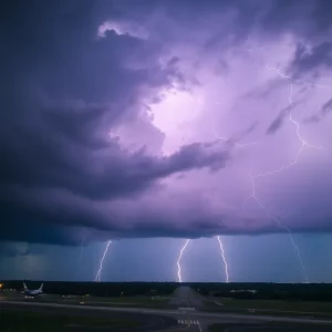 Thunderstorm clouds with lightning over Hartsfield-Jackson Atlanta International Airport