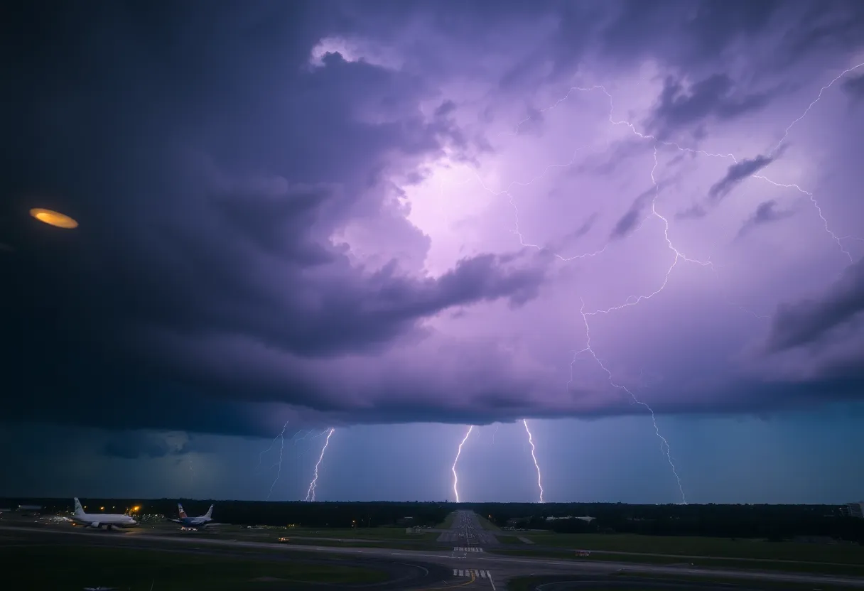Thunderstorm clouds with lightning over Hartsfield-Jackson Atlanta International Airport