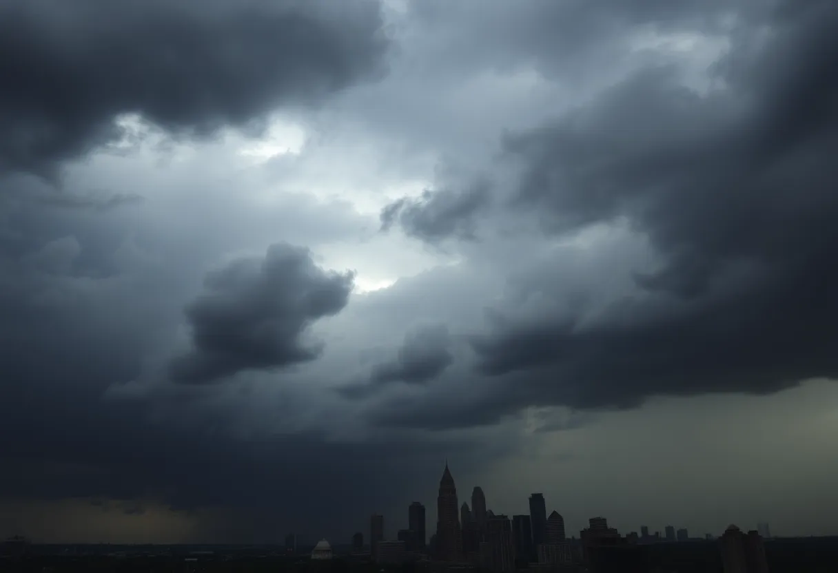 Storm clouds over Atlanta skyline