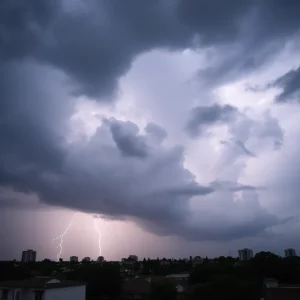 Dark storm clouds over the city of Atlanta