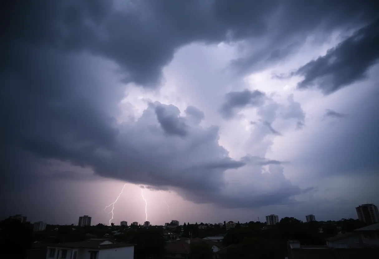 Dark storm clouds over the city of Atlanta