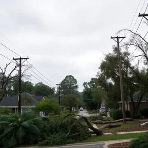 Storm damage in Atlanta with fallen trees and downed power lines