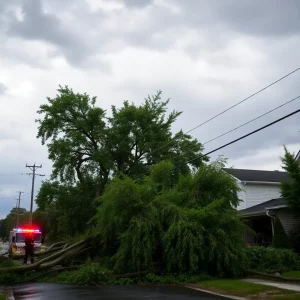 Storm damage in Georgia showing fallen trees and debris