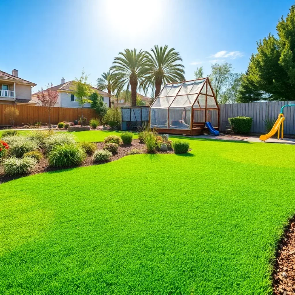 Colorful synthetic turf landscape with different applications