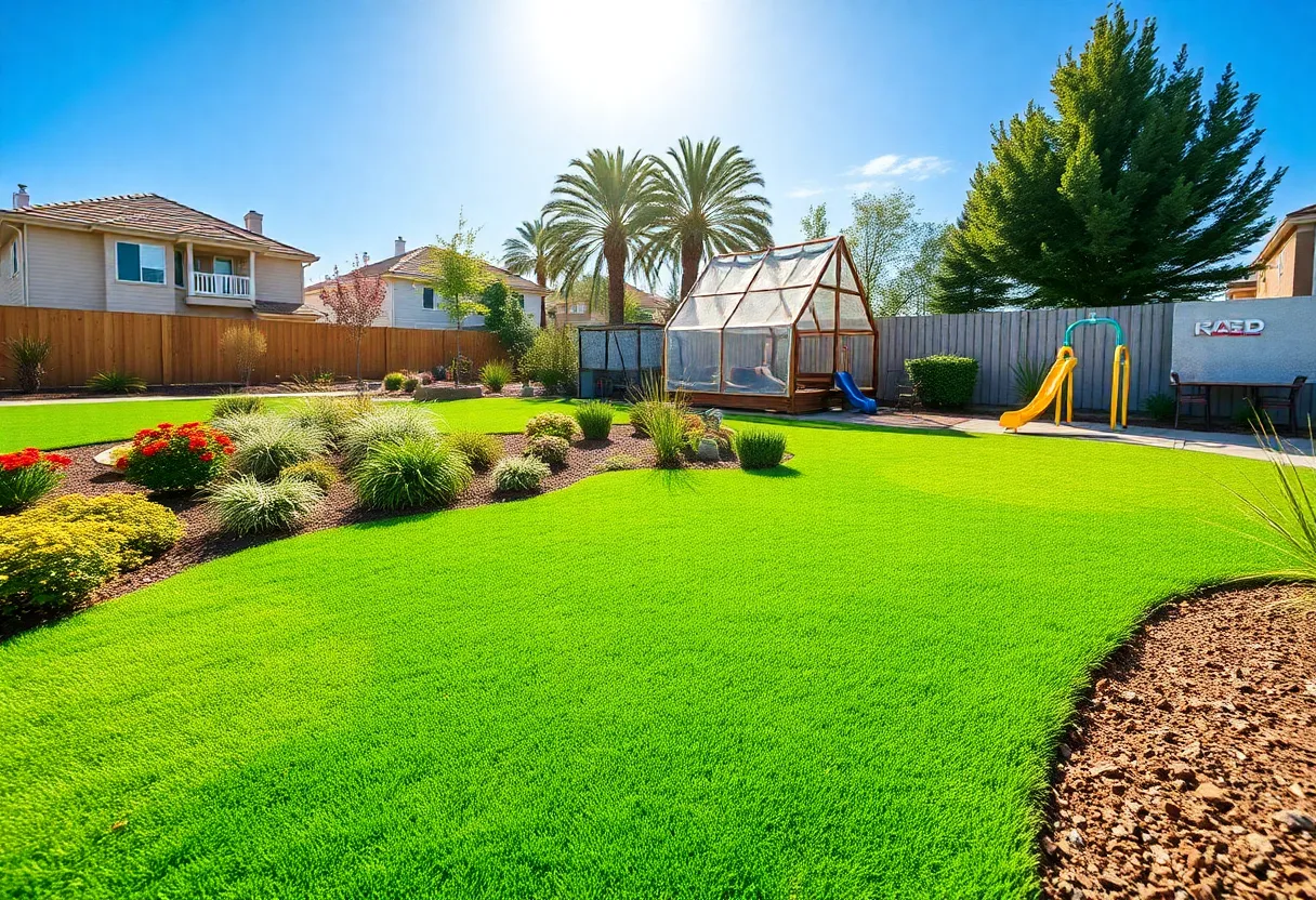 Colorful synthetic turf landscape with different applications