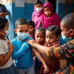 Children receiving vaccinations at a community health clinic