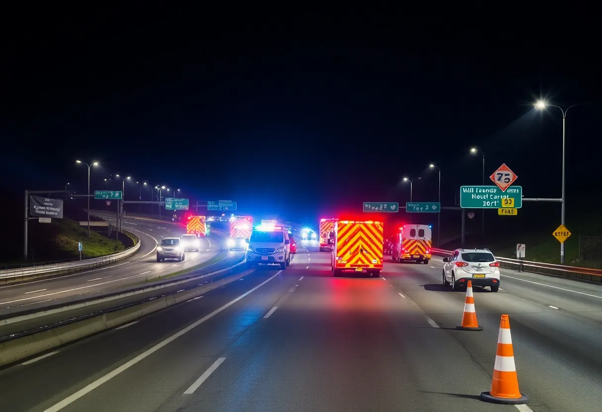 Emergency response at a wrong-way crash scene on Interstate 285