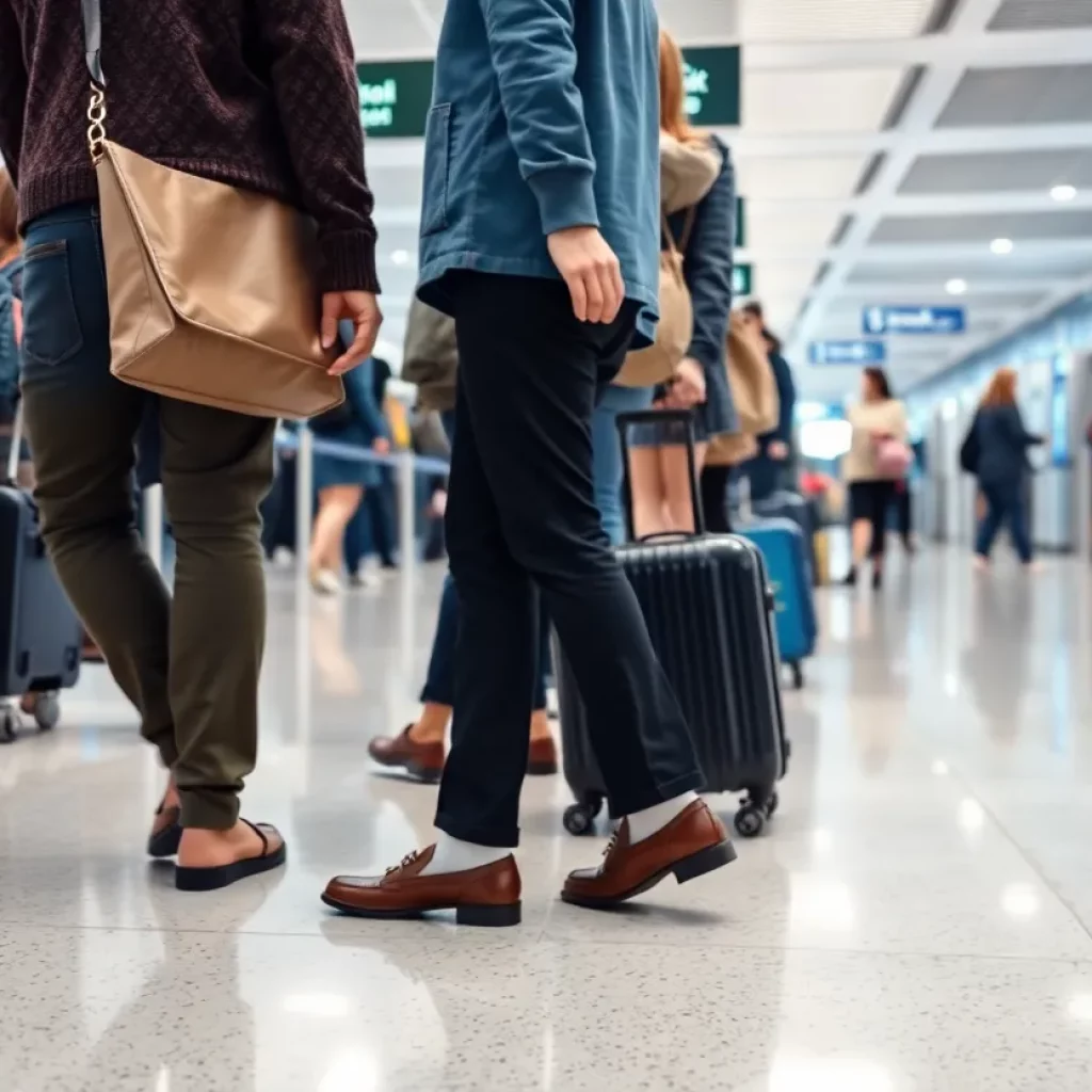 Passengers going through airport security without removing shoes